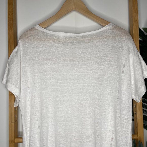 Country Road White Linen T-Shirt Top Size XS Short Sleeve Lace Insert Womens - Picture 7 of 9
